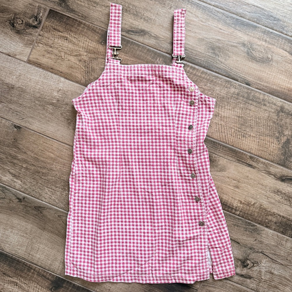 Xhilaration Vintage 90s Gingham Button Overall Pinafore Dress,‎ Red White,11